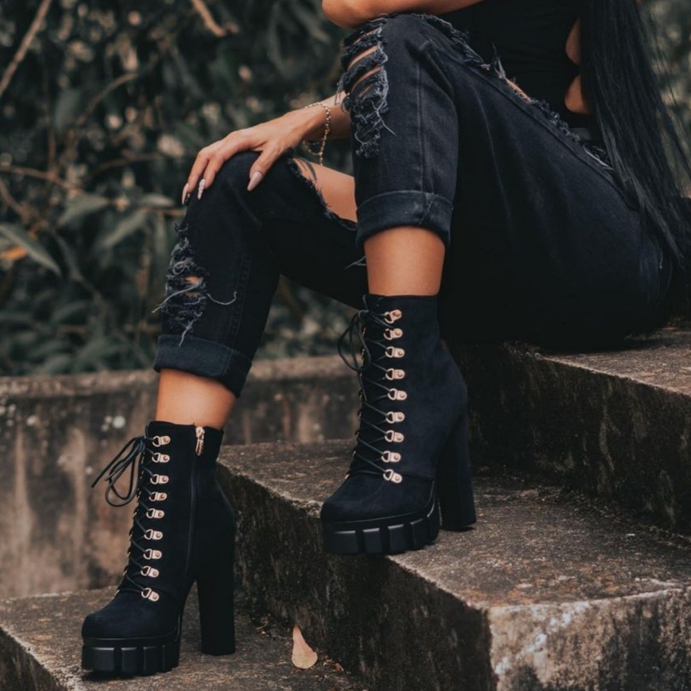 JMoon are Back Black Vegan Suede Boots - Picture 2 of 4